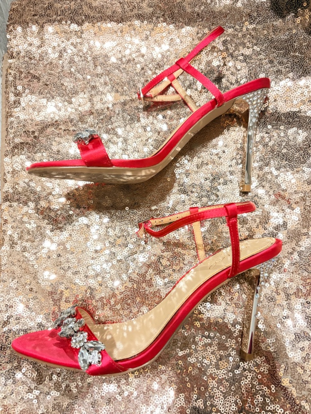 🎀 Jewel by Badgley Mischka Hot Pink Crystal Jeweled Satin Ankle-Strap Heels 💎